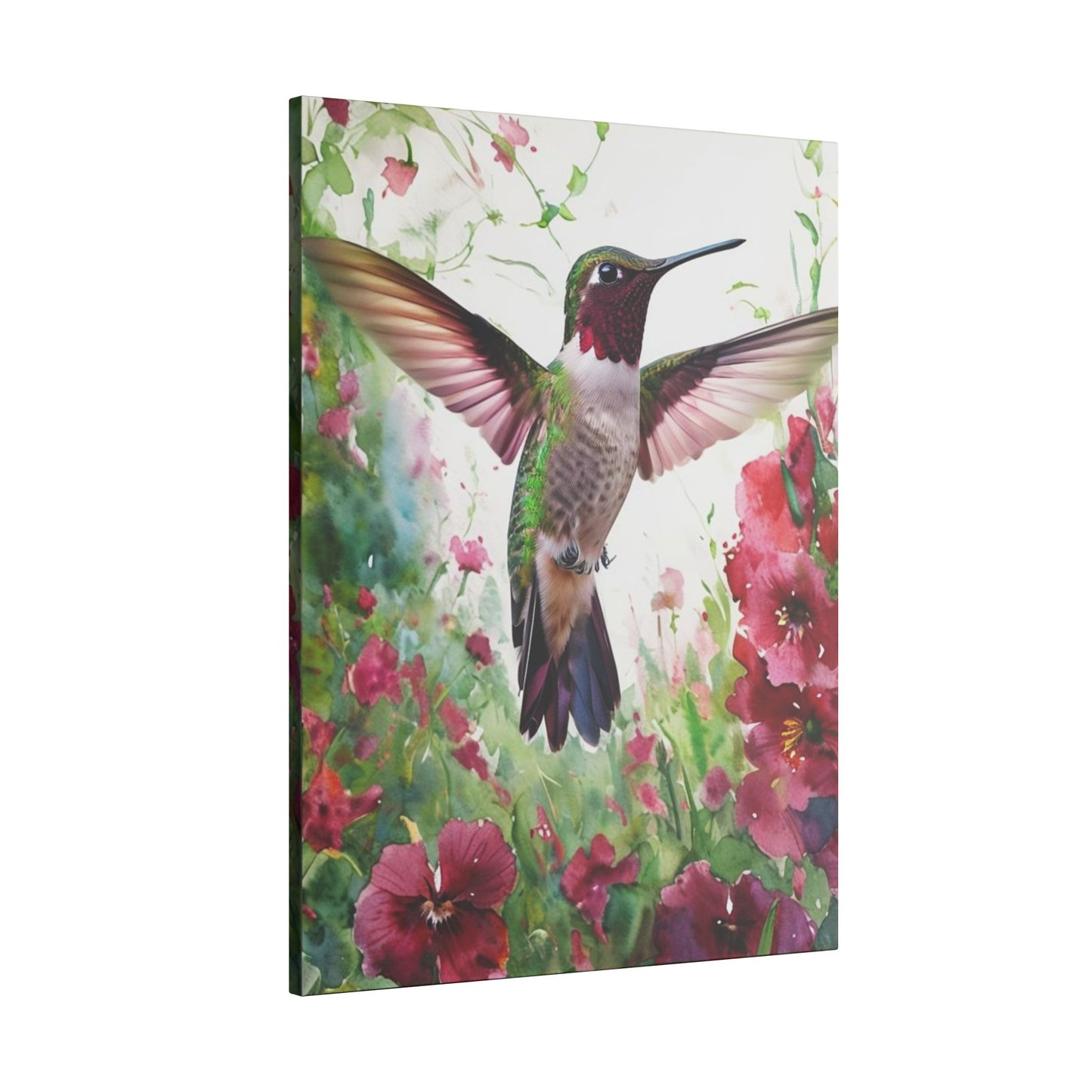 Hummingbird Wall Art Watercolor Style Print on Canvas