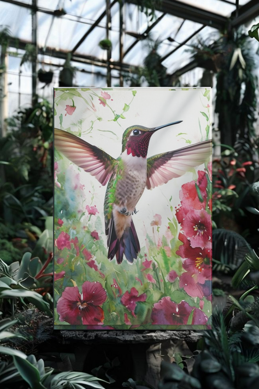 Hummingbird Wall Art Watercolor Style Print on Canvas