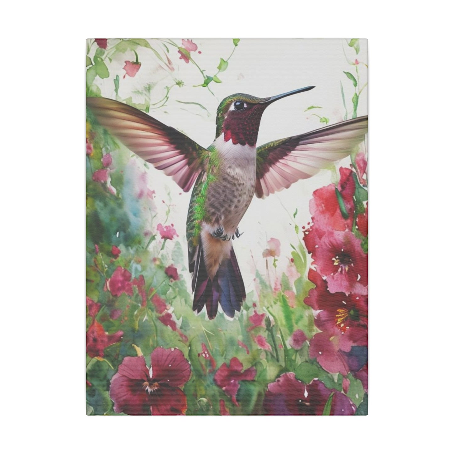 Hummingbird Wall Art Watercolor Style Print on Canvas