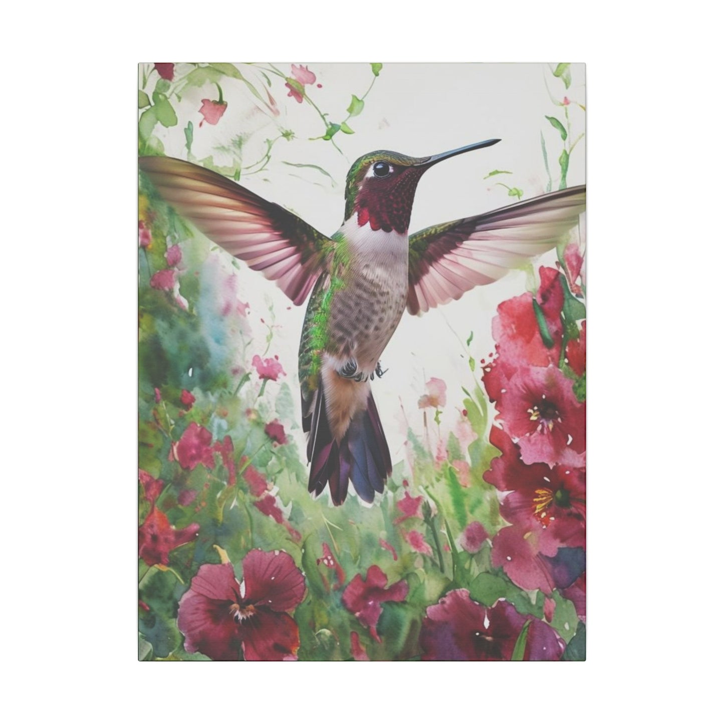 Hummingbird Wall Art Watercolor Style Print on Canvas