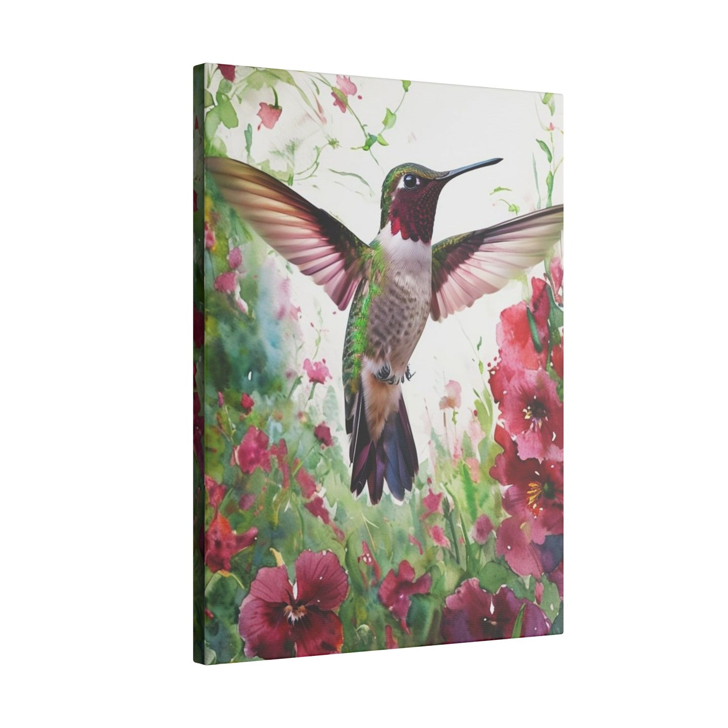 Hummingbird Wall Art Watercolor Style Print on Canvas