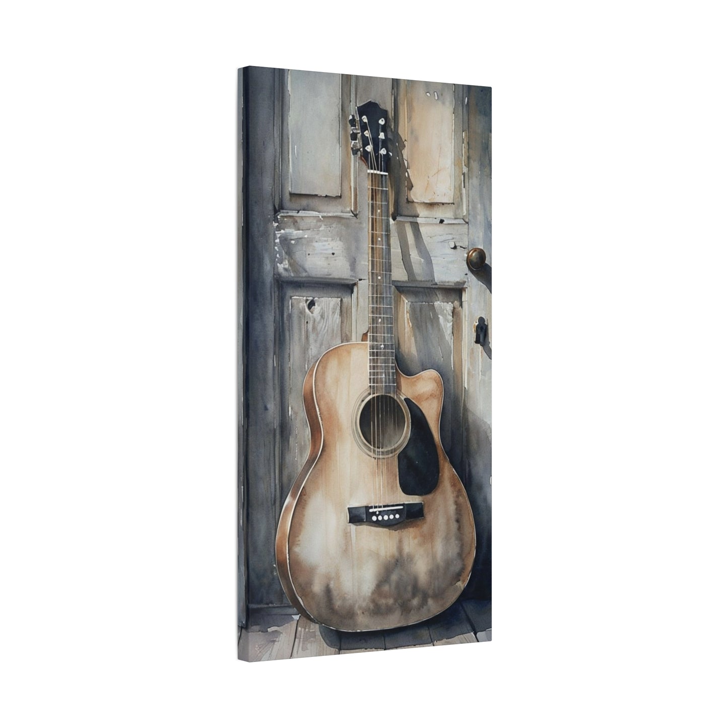 Guitar and Door Watercolotr Canvas Print, Guitar Wall Decor, Instrument Wall Art, Guitar Wall Art