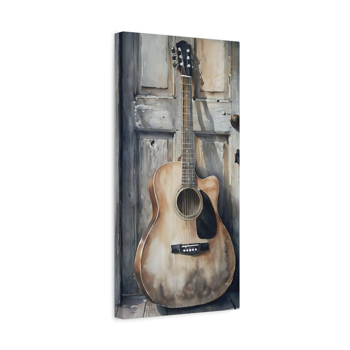 Guitar and Door Watercolotr Canvas Print, Guitar Wall Decor, Instrument Wall Art, Guitar Wall Art